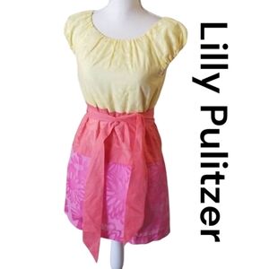 Lilly Pulitzer Hotty Pink Burnout Combo Sully colorblock flower Dress